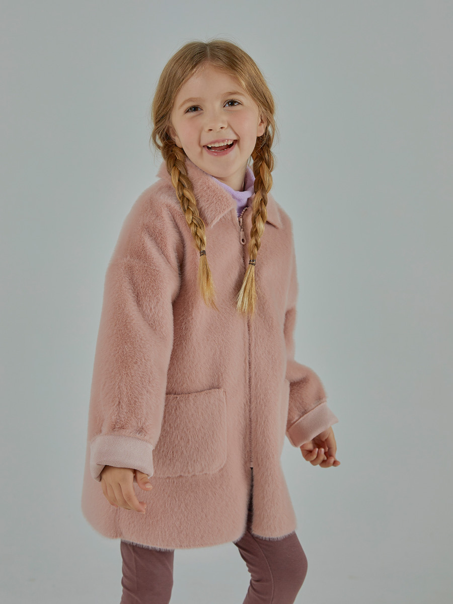 NICOLE basic slim eco fur kids half coat [pink]