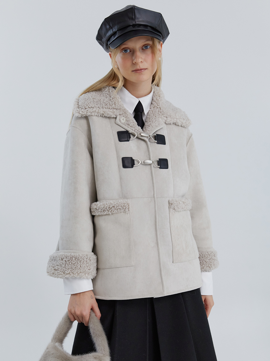 JENNIE buckle Fur Coat [lt.grey]