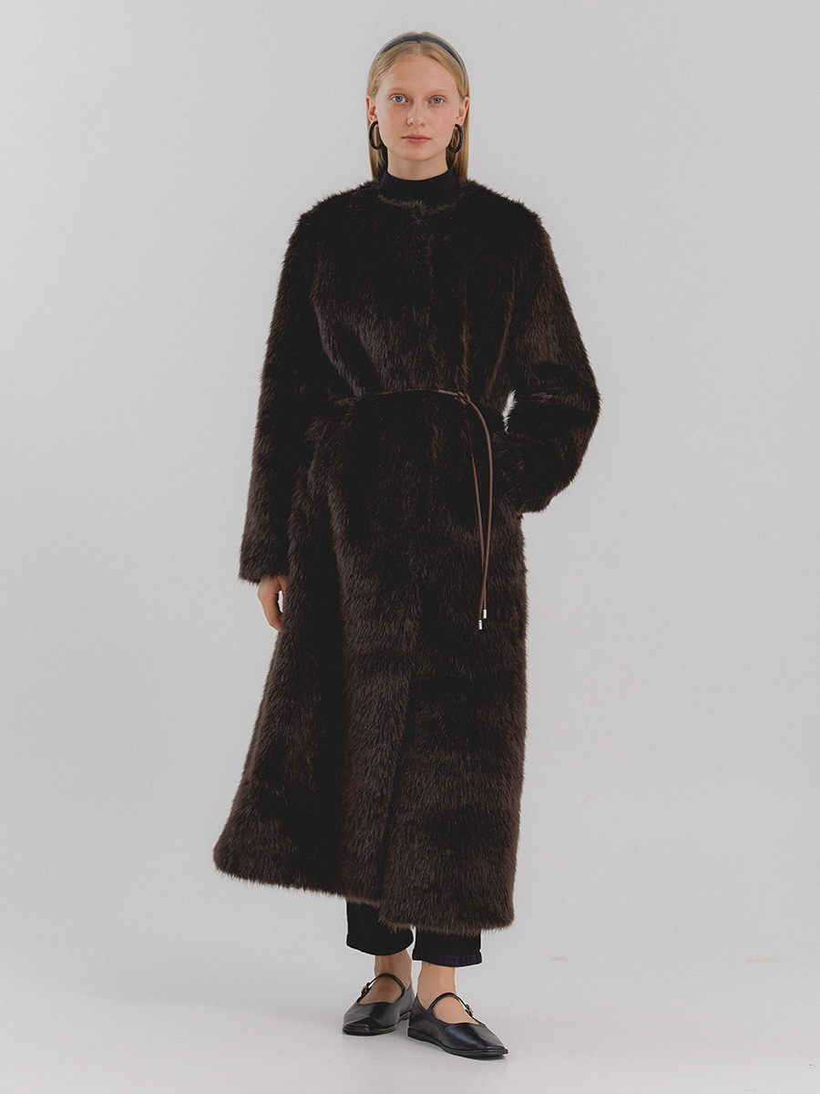 WEATHER maxi long fur coat [dk brown]